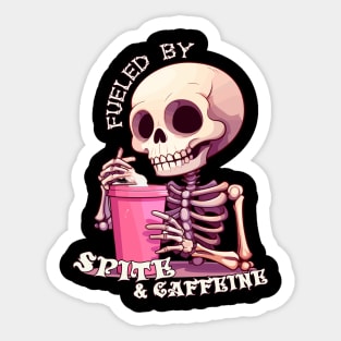 Fueled By Spite And Caffeine Cute Skeleton Halloween Sticker